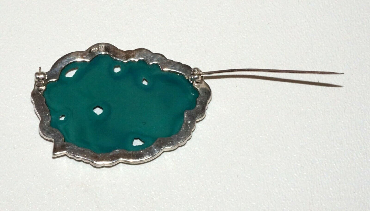 20 Chinese Sterling Silver Set Turquoise-like Bird & Leaf Motif Brooch (RgR