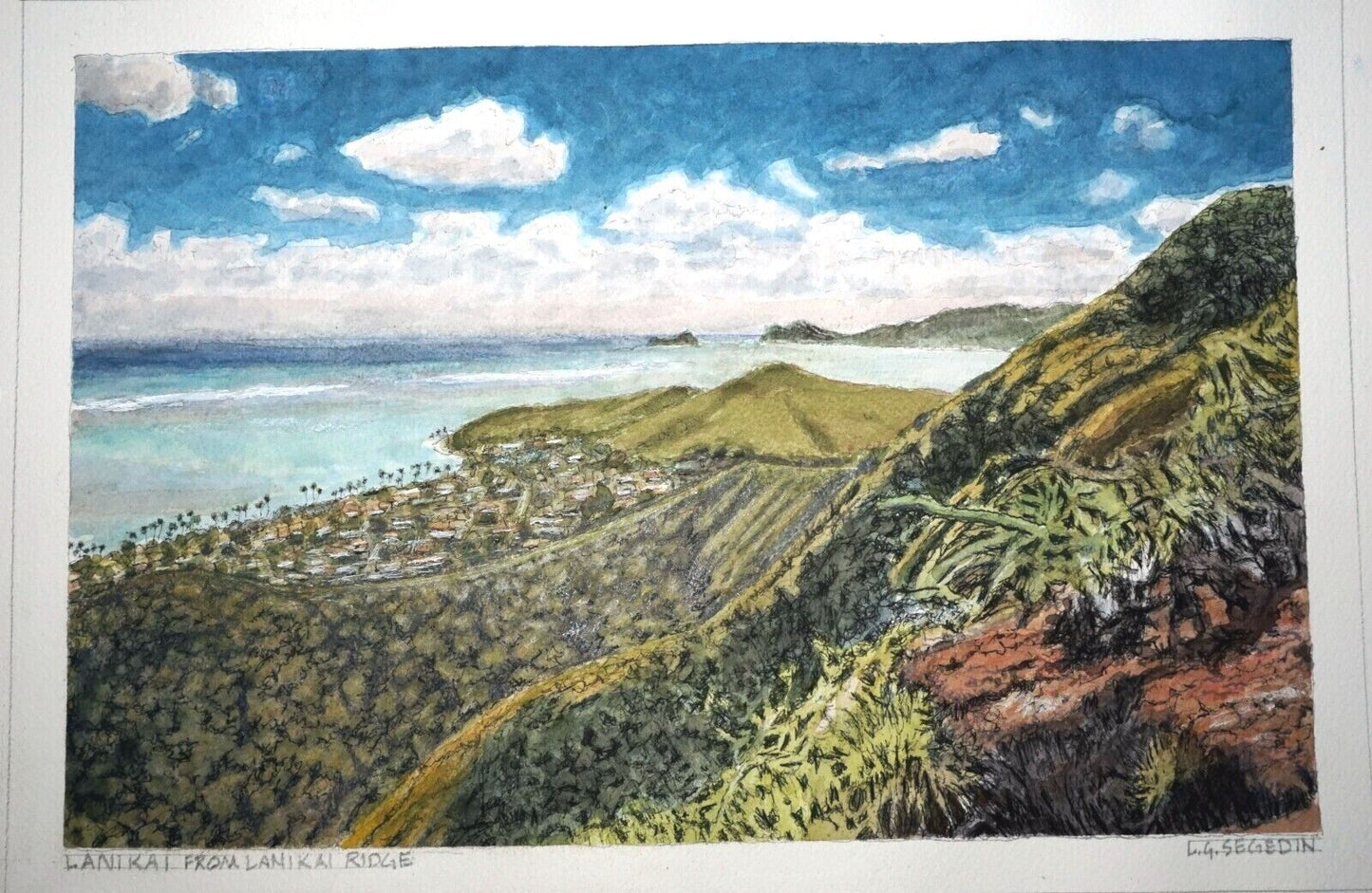 Hawaii Watercolor Painting "Lanikai from Lanikai Ridge" by Larry Segedin #176