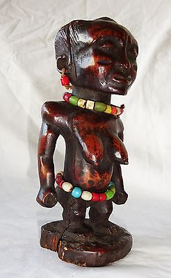 20CT Central African Tribal Ancestral Figure Carving w. Trade Bead Accents (Eic)