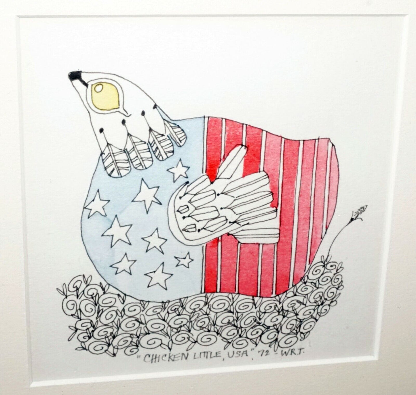 1972 US Koa Framed 2x Color Print Whimsical Grouping signed W.R.T. (CWo)