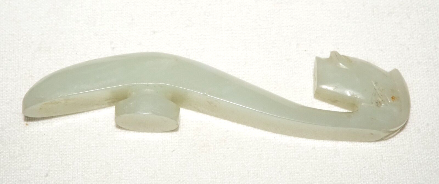 Antique Chinese Grey Green Nephrite Jade Dragon Belt Hook (UVi)#4