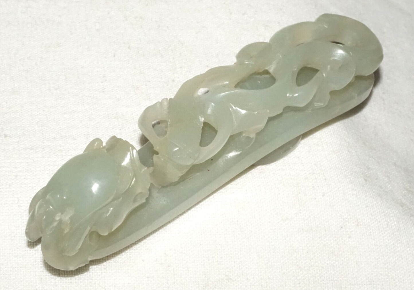 Antique Chinese Grey Green Nephrite Jade Dragon Belt Hook (UVi)#2