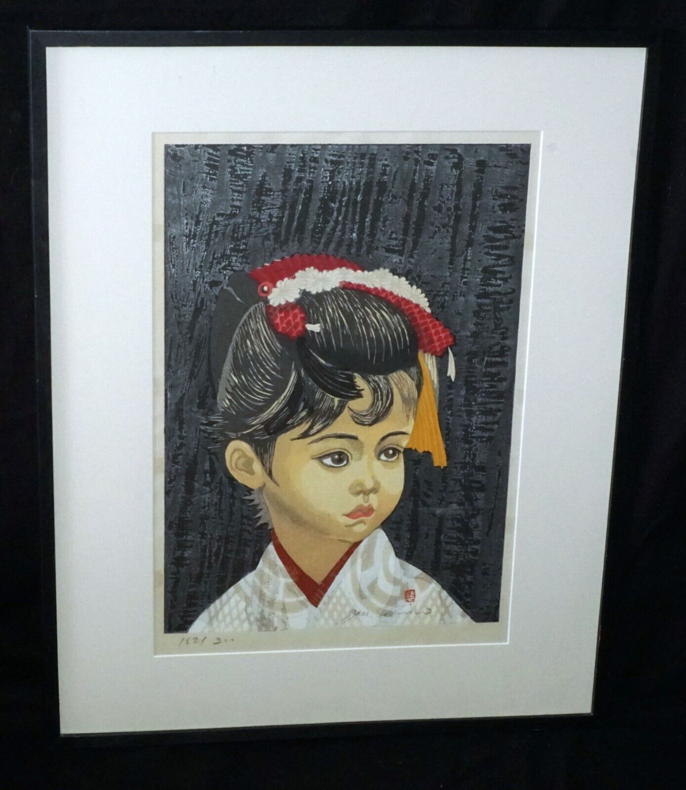 '62 Japanese Color Woodblock Print Girl Hair Ornament Jun'ichirō Sekino (SeF)