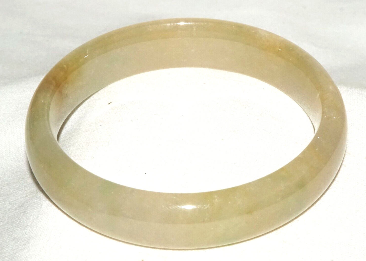 Vintage Chinese Semi Translucent Yellowish Green Jade Bangle Bracelet (InS)#L3