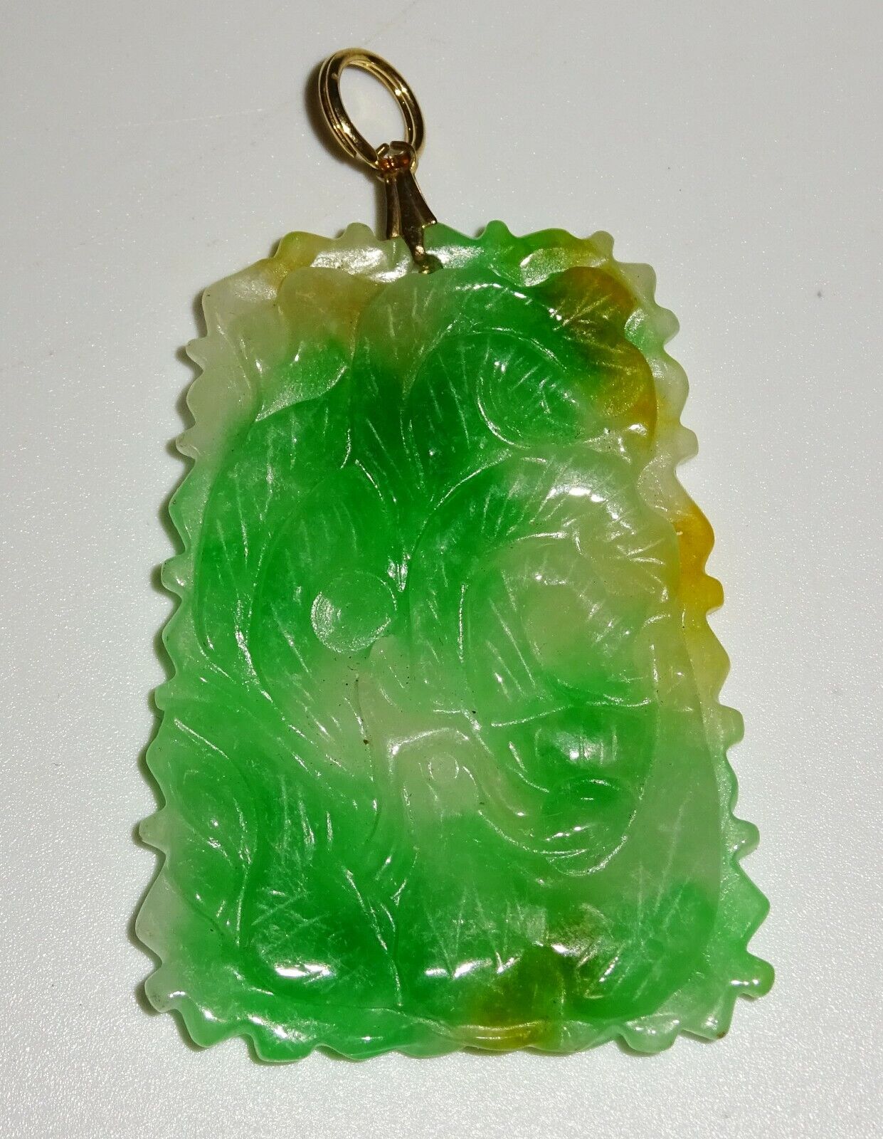 Chinese Jadeite Jade Plaque Pendant w. Writhing Dragon & Pearl Motif (LuD)