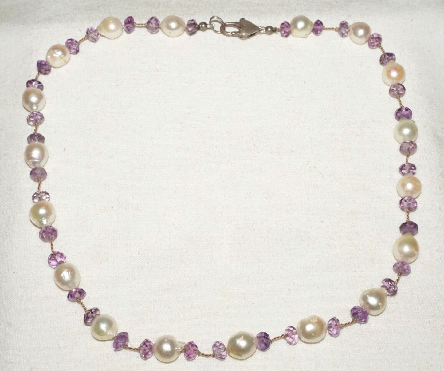 Vintage Sterling Silver Necklace w. Baroque Pearls & Facetted Amethyst (LeP)