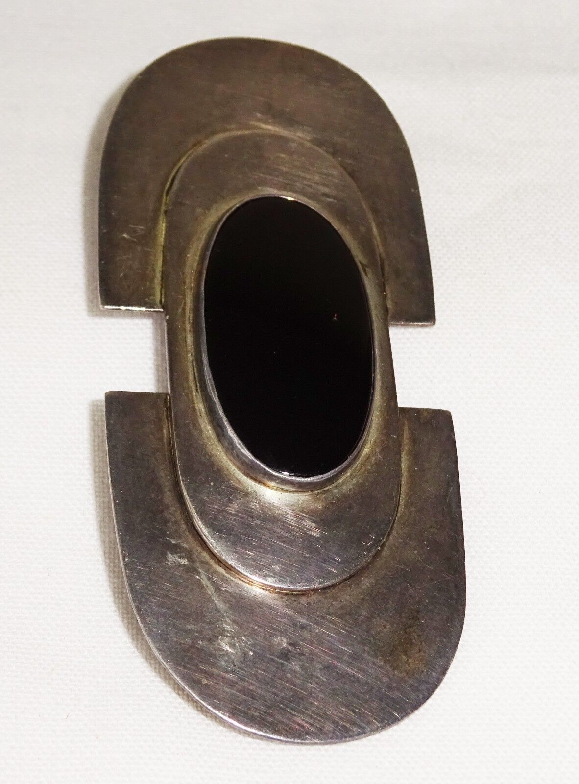 Vtg Modernist Handcrafted Sterling Silver Brooch Pin w Onyx Accent by LISL (Yir)