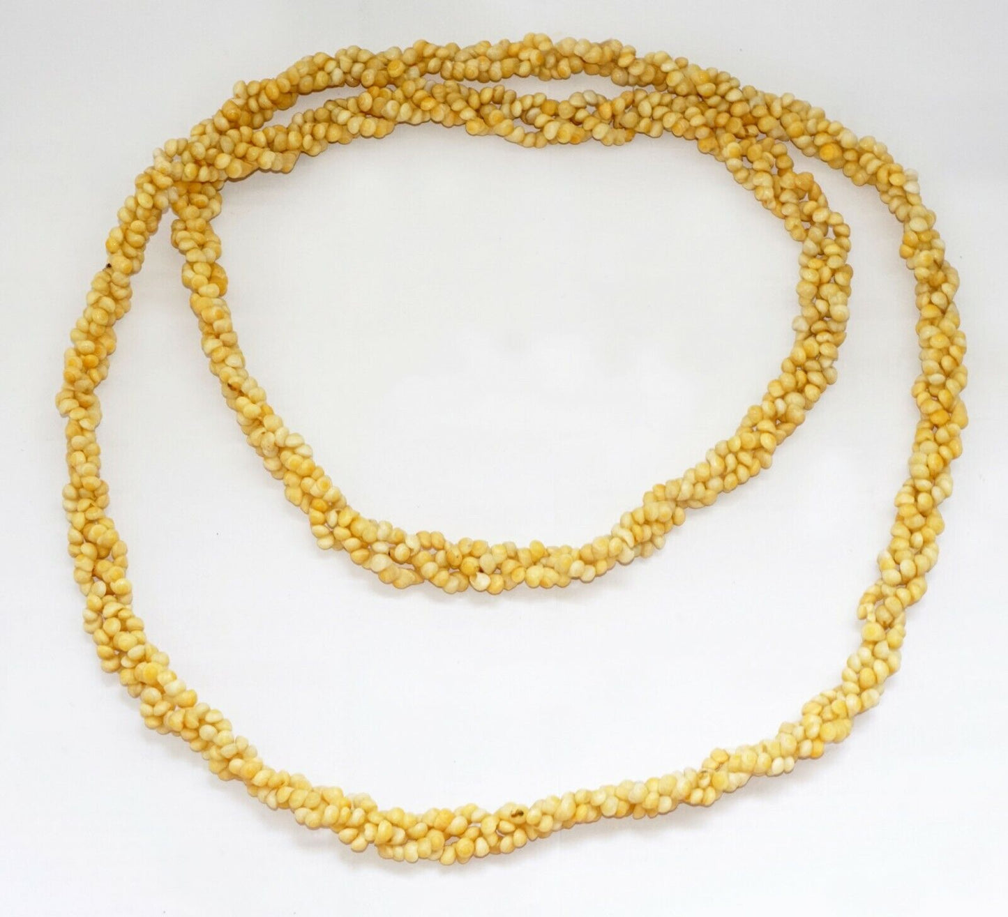 Vintage Pacific 3x Single Strand Braided Yellow Mini Shell Lei Necklace (CuM)