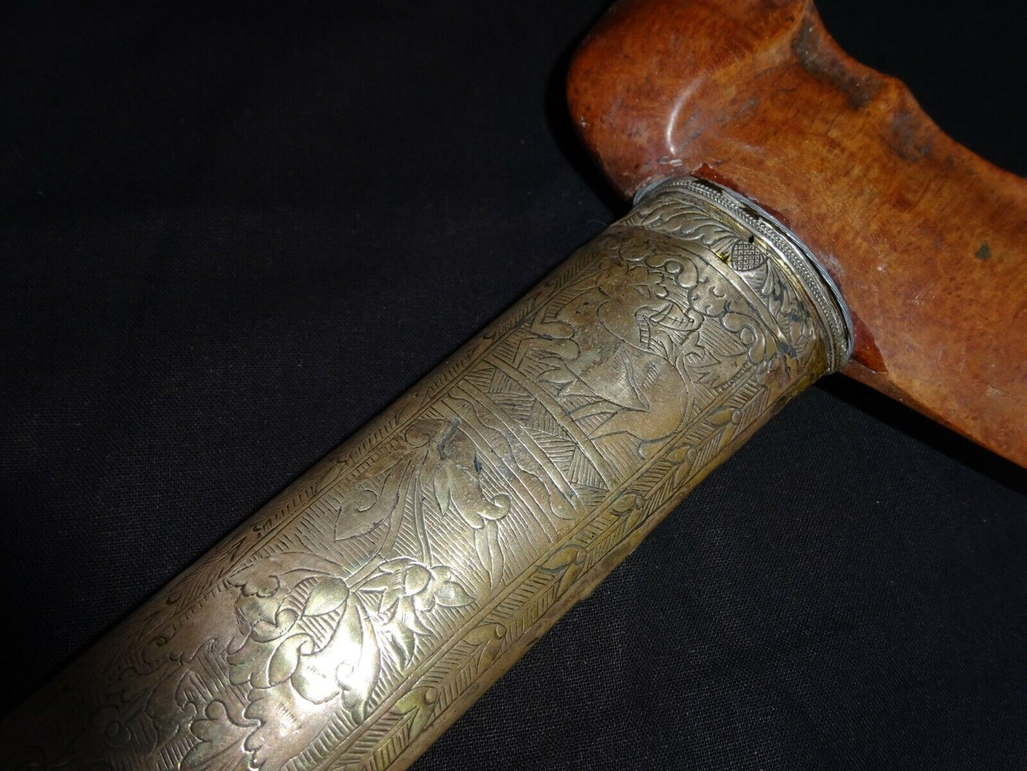 Antique Indonesian 14" Kris Dagger w Wooden Handle & Silver Wrapped Sheath (MoJ)