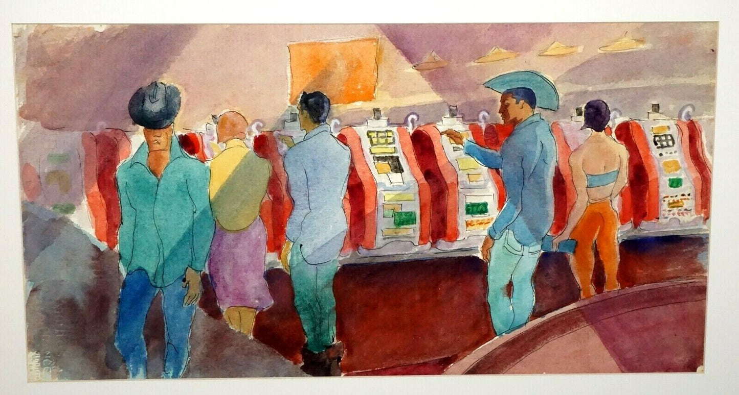 '50s Nevada WC Painting "Casino & Slots" by Robert Lee Eskridge (1891-1975)(BeG)