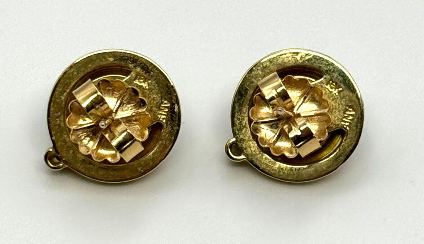 Vintage 18k Yellow Gold Onyx & Diamond Button Earrings (KnK)