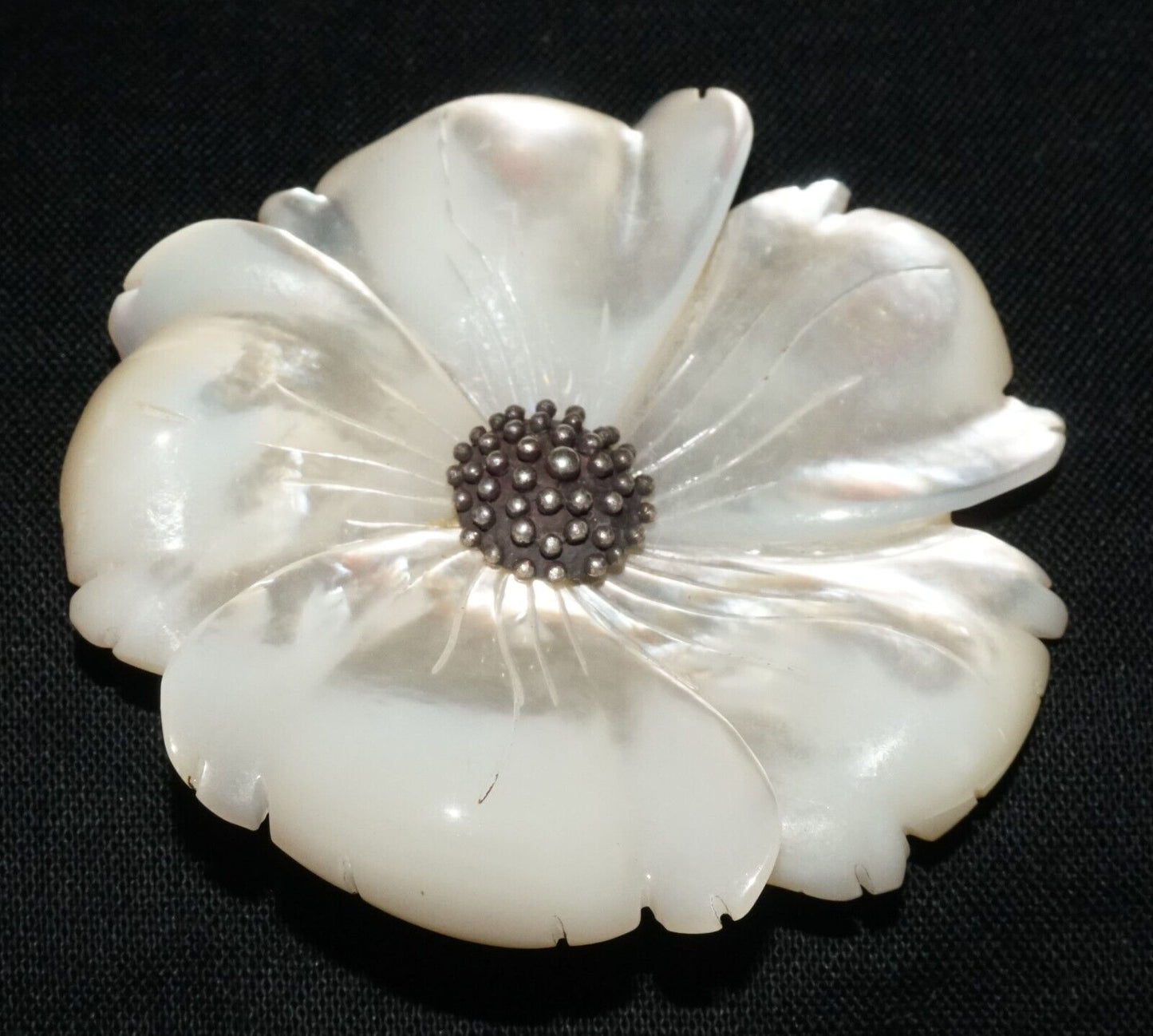 Vintage Sterling Silver Mother of Pearl Flower Motif Brooch Stephen Dweck (PaS)