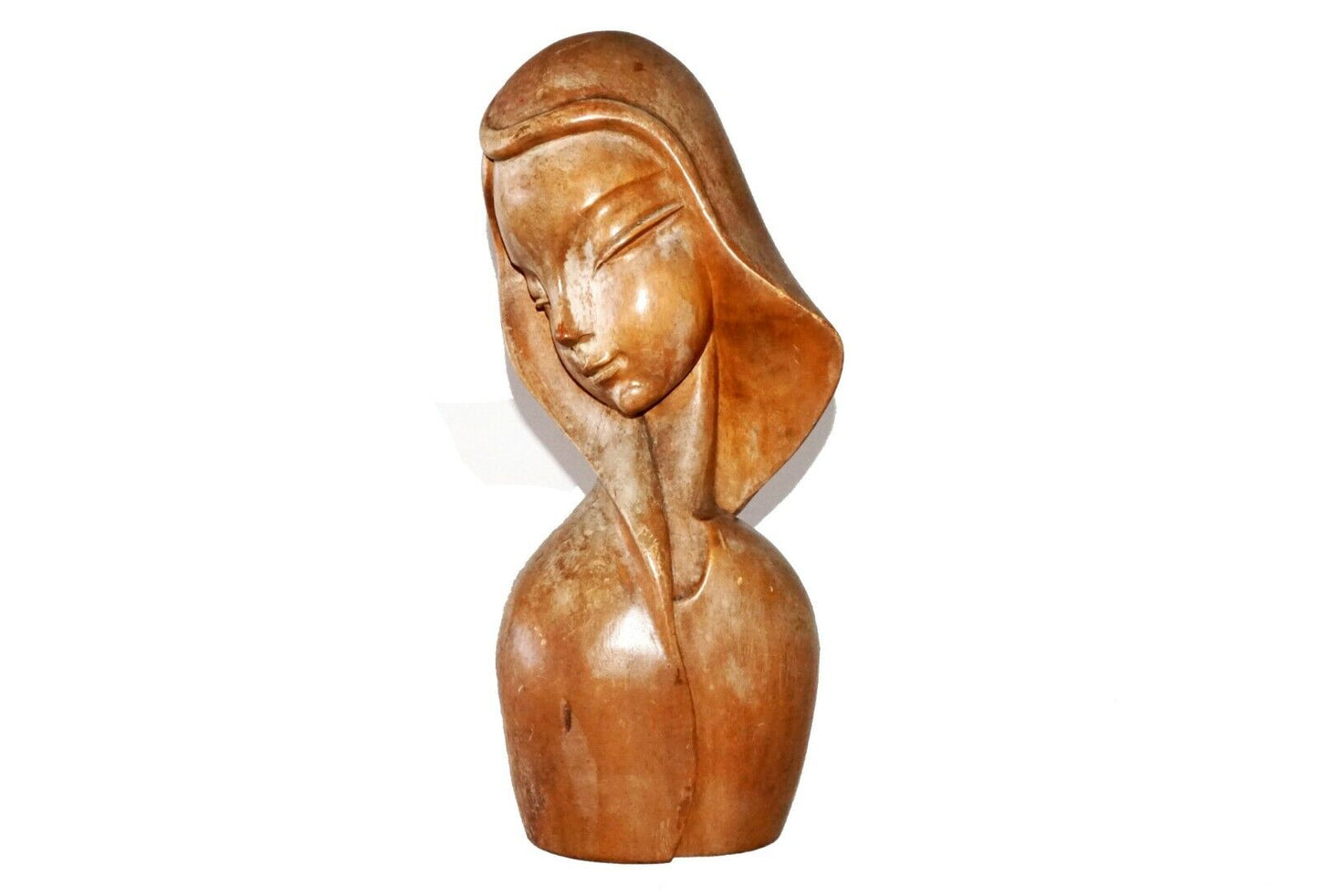 1940s Art Deco Hawaiian Madonna Bust Monekypod Wood Carving (***)