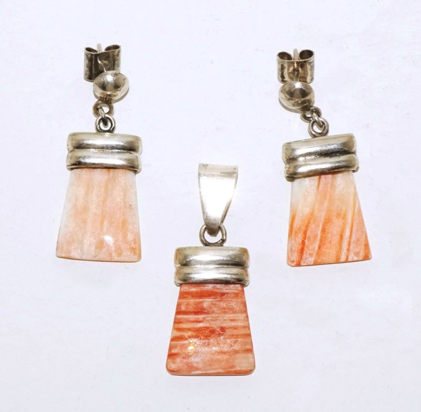 3Pc South Sea Sterling Silver Earrings & Pendant w. Pink Shell Accents (LeP)#19