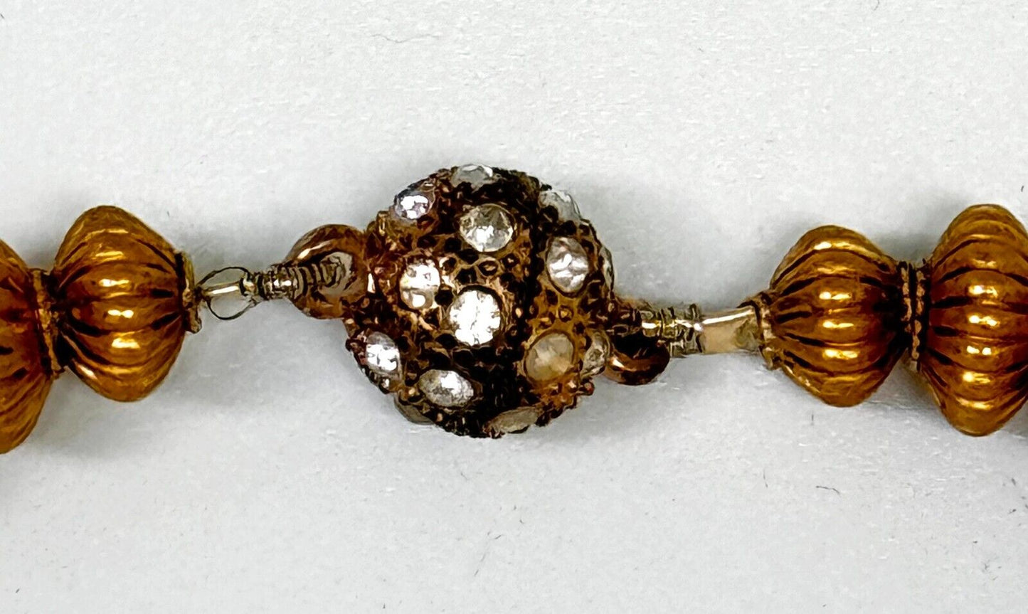 Vintage Ribbed Gold Tone Graduated Bead Statement Necklace 16" (LeD)