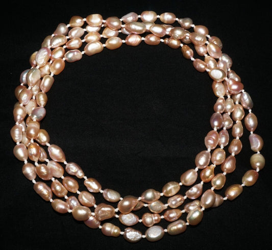 Vintage Baroque Pinkish Bronze Colored Super Long 64" Pearl Necklace (AHB)