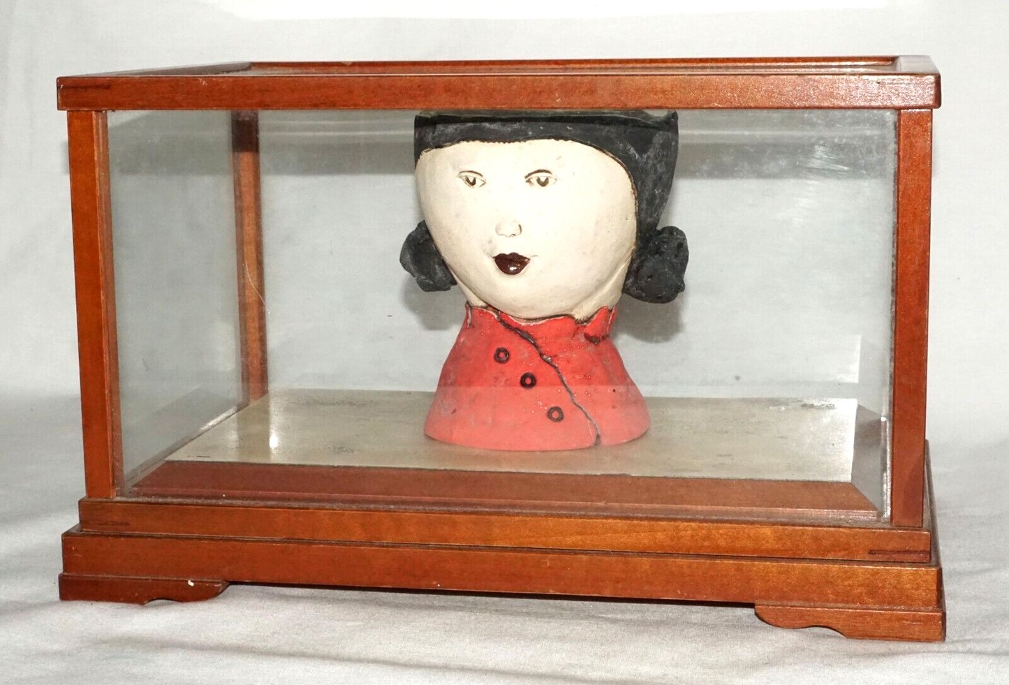 Contemp. Hawaii Pottery Sculpture Girl Cup on Stand in Box by Jo Rowley (CuM)