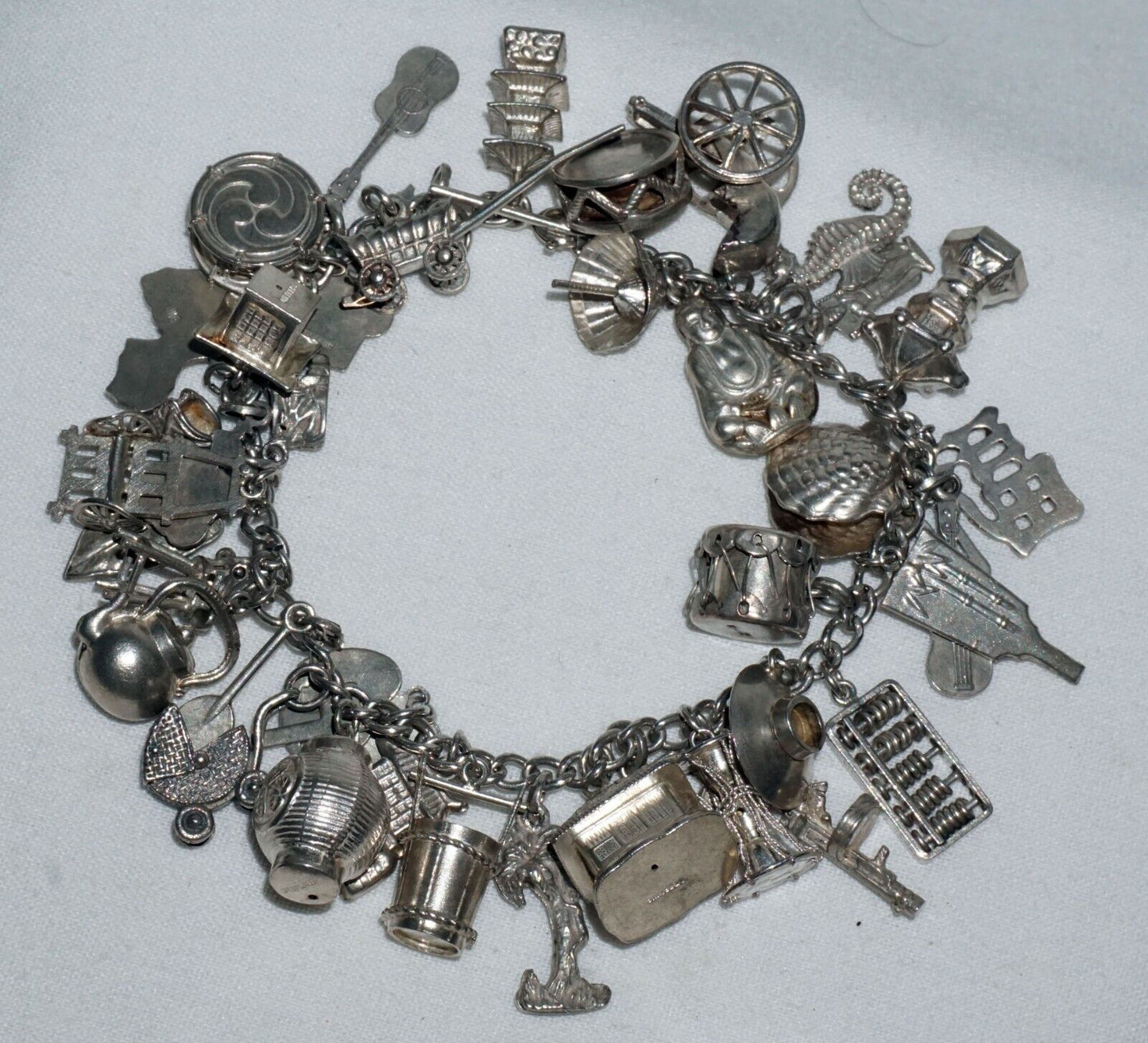 Vintage Sterling Silver Charm Bracelet w. 40x World & Travel Charms (BrM)#6