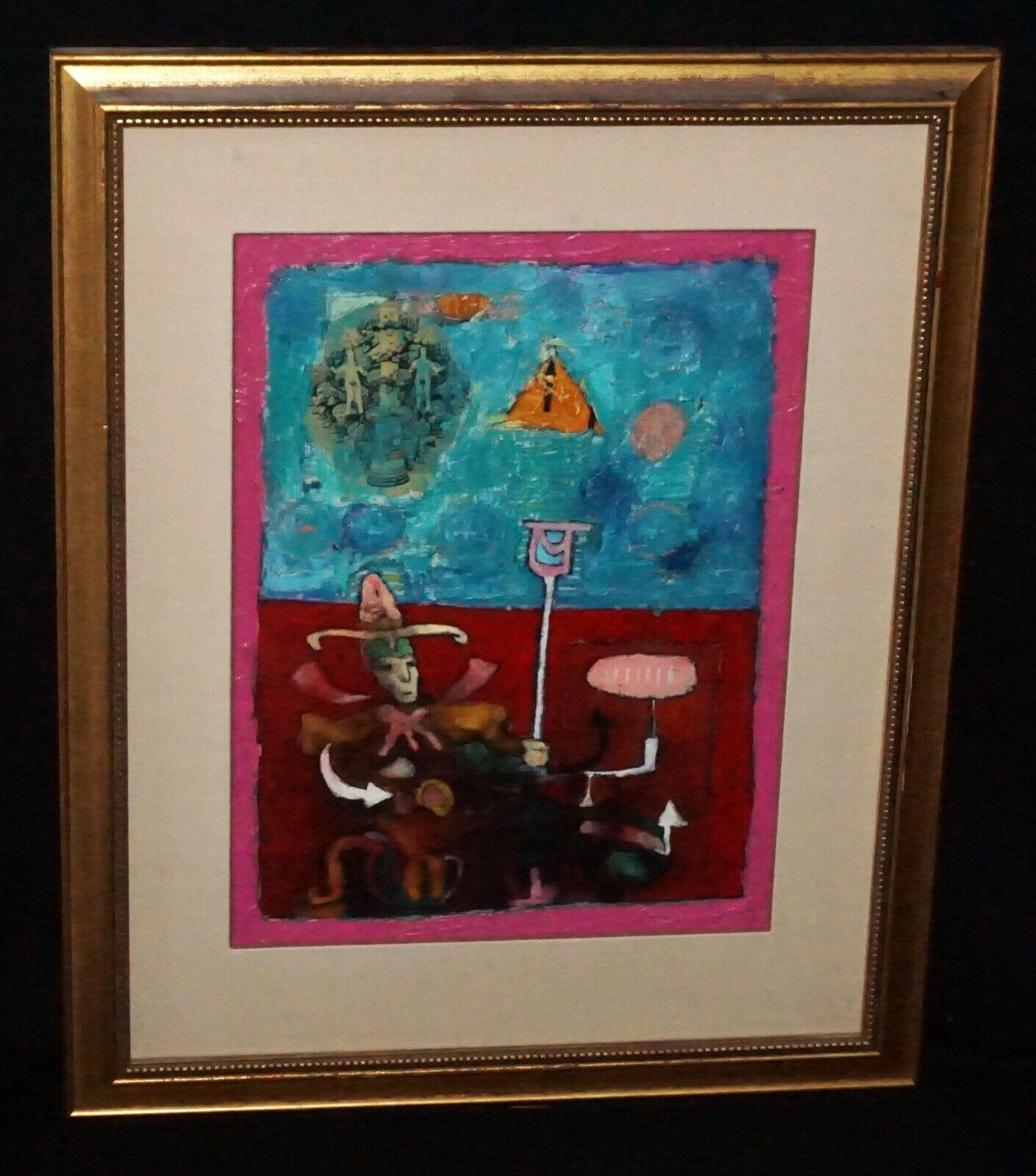 Mexican Mixed Media Painting Jester w. Adam & Eve by Oscar Bernal (b.1945)(NoN)