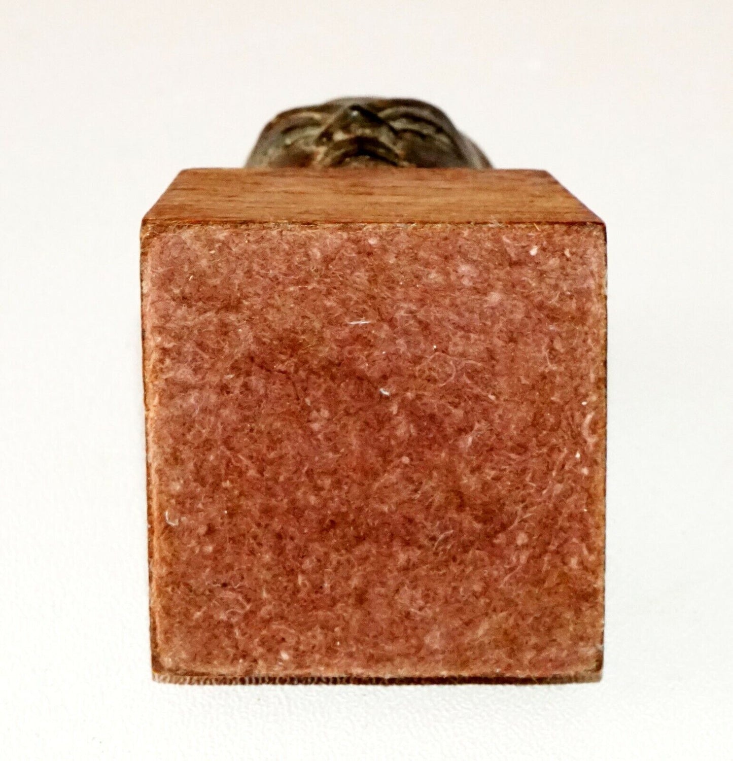 Antique S.E. Asian Mounted Bronze Buddha Head Fragment on Wooden Base (TaE)