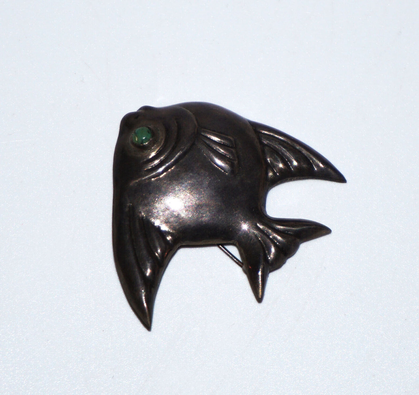 Mexico Sterling Silver Tropical Fish Pin w. Turquoise Eye by Ave Juarez 40 (CWo)