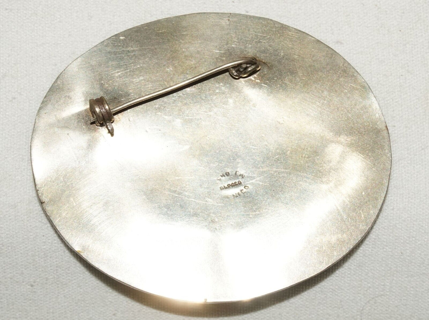 Vintage Mexico Alpaca Silver & Gold Mayan Calendar Plaque Brooch Pin (LeS)L24