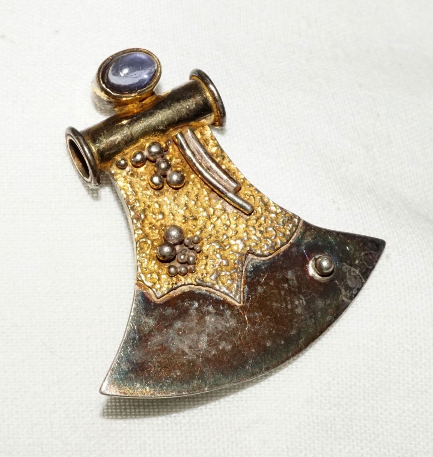 Vintage Sterling Silver Adze Design Brooch w. Amethyst Accent (KoS) L19