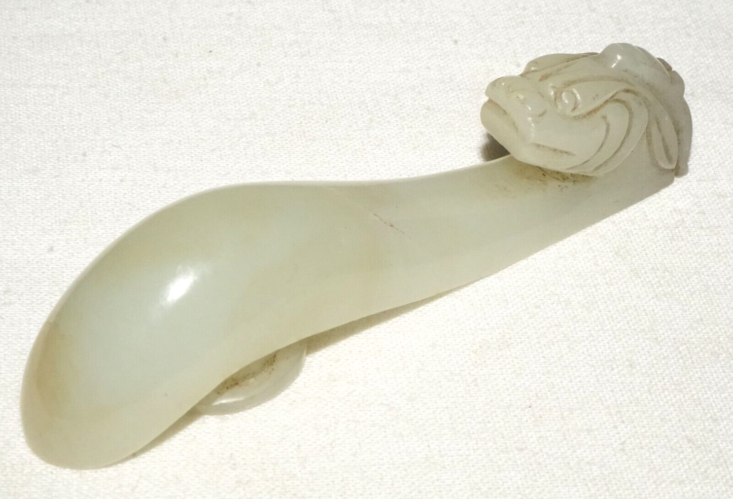 Antique Chinese Grey Green Nephrite Jade Dragon Belt Hook (UVi)#10