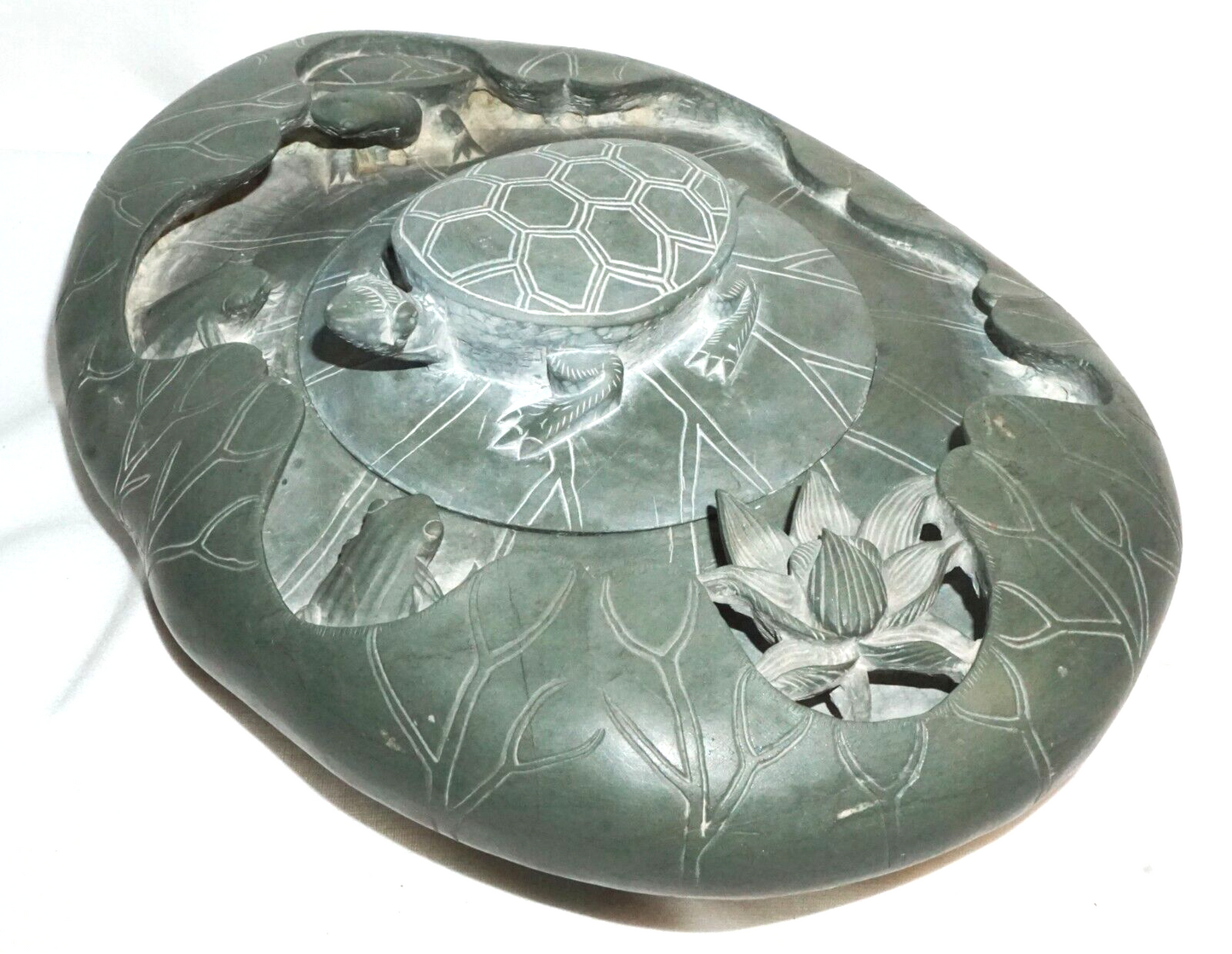 Chinese Large Slate Carving Ink Stone Scholars Desk Tortoise & Toad Motif (ChT)