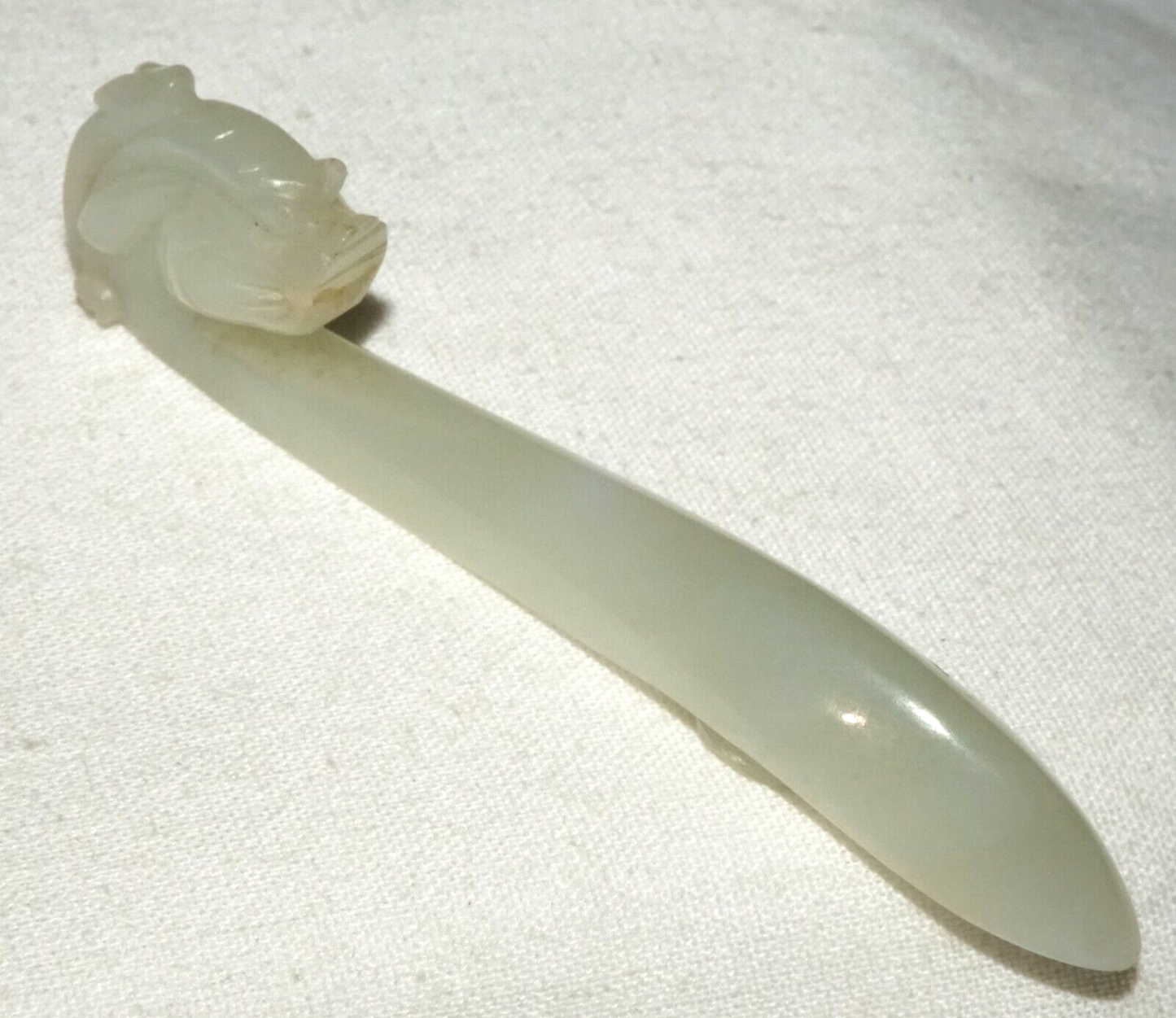 Antique Chinese Grey Green Nephrite Jade Dragon Belt Hook (UVi)#18