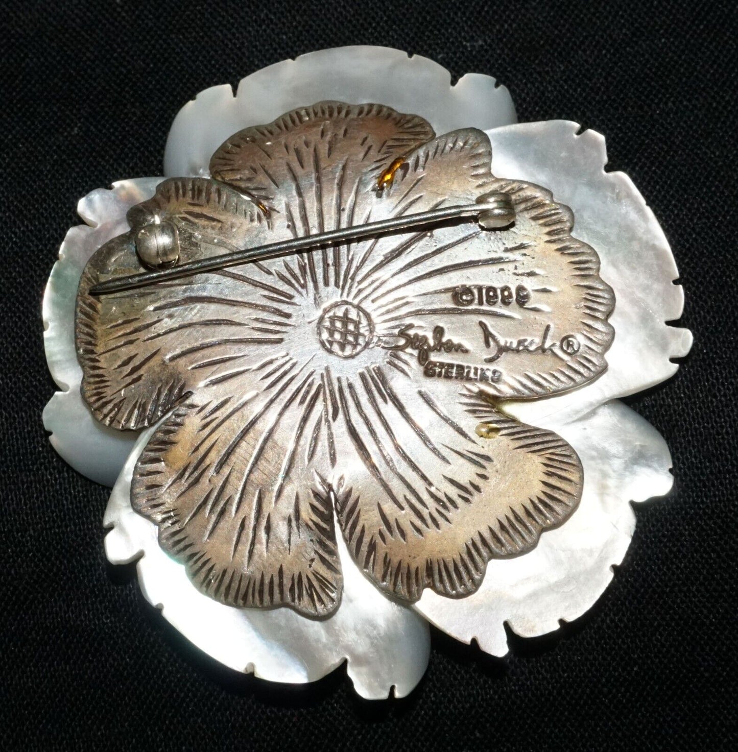 Vintage Sterling Silver Mother of Pearl Flower Motif Brooch Stephen Dweck (PaS)