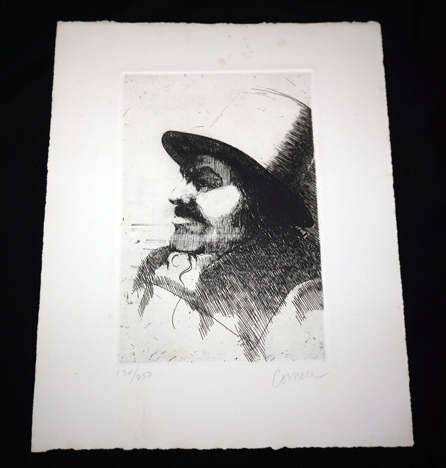 '60s California Etching Print "Male Portrait" by Thomas Cornell (1937-2012)(Mod)