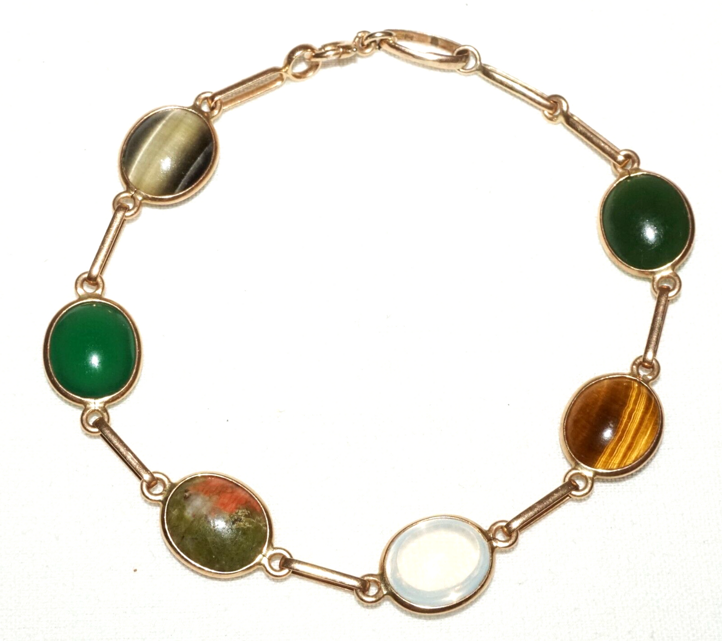 Vintage UK 9k Yellow Gold Link Bracelet w. 6x Gemstone Accents (KoS) L15