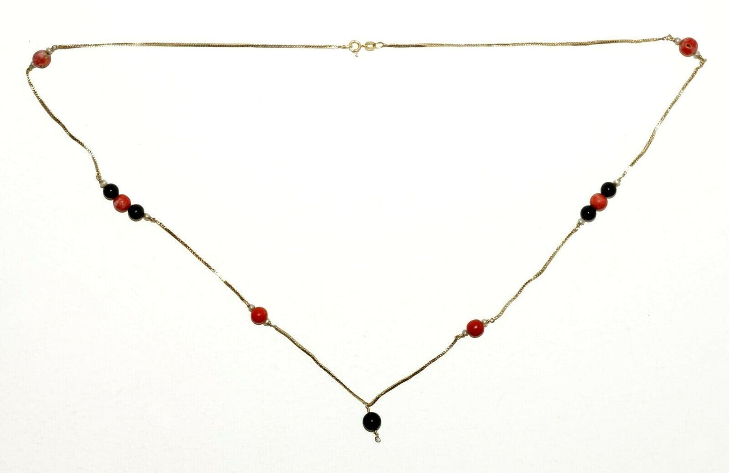 Italy 14K yellow Gold Necklace w Red & Black Coral Beads Giovanni Balestra (LeP)