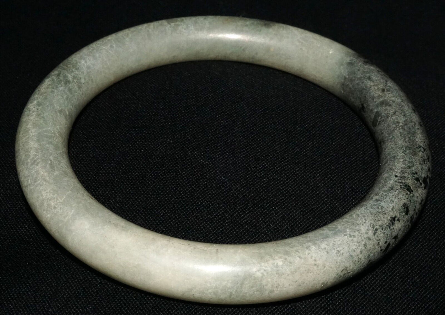 Vintage Chinese Grey Mottled Black Nephrite Jade Bangle Bracelet (LeS) B32