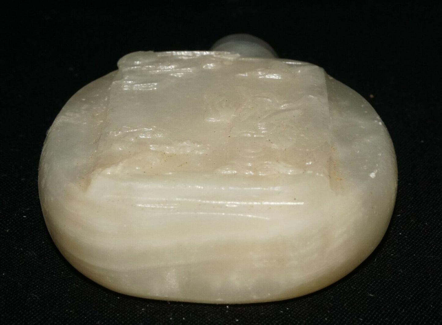 Vintage Chinese Opaque White Glass Snuff Bottle w. Molded Scholar Motif (LeS)#G2