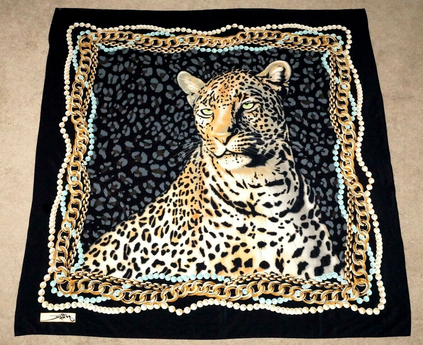 Vintage Israeli Silk Leopard Scarf Shawl Bandana 55"x 55" by Gottex (MeG)