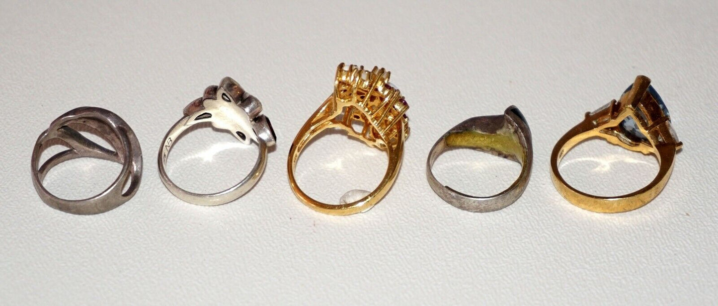 5x Sterling Silver Rings Opals Rubies Garnets Moonstone Topaz Malachite (NoN)R40