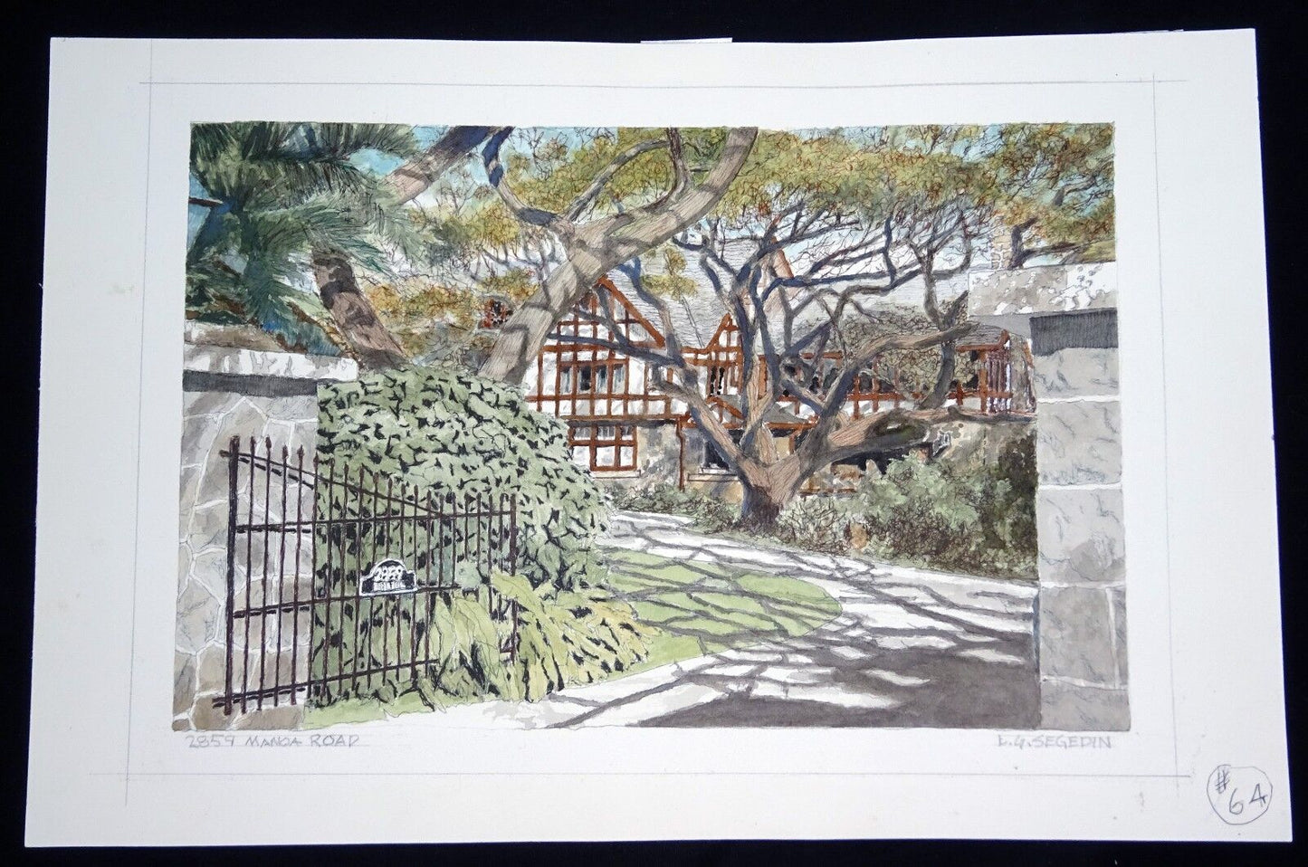 Orig Hawaii Watercolor Painting "2859 Manoa Rd, Honolulu " by L. Segedin #64