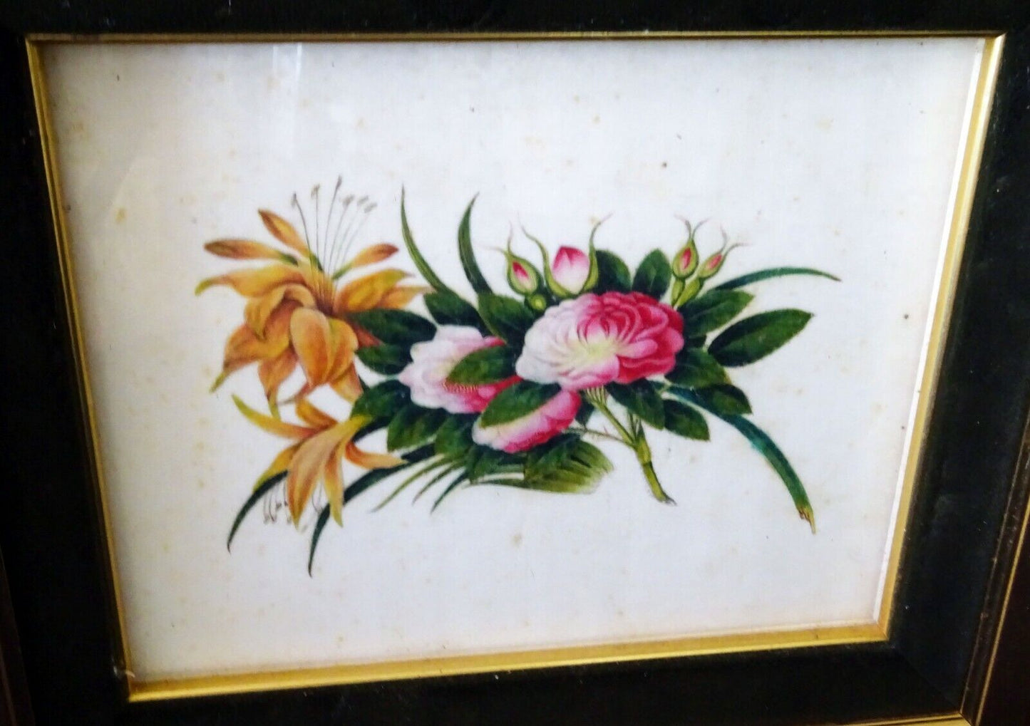 2Pc 19C Chinese Framed Export Floral Color Pith Painting Lot (AHB)