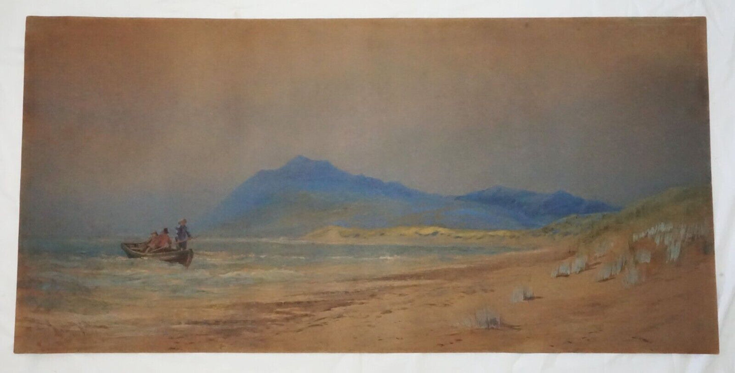 1870s Irish WC Painting Fisherman at Arklow County Wicklow by John Faulkner (AhB