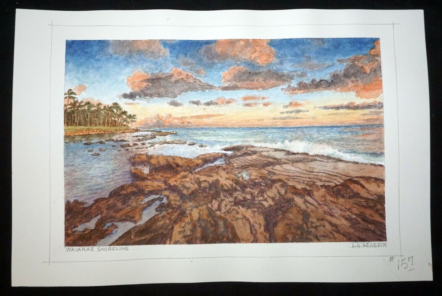 Hawaii Watercolor Painting "Waianae Shoreline, West Oahu" by L. Segedin #157
