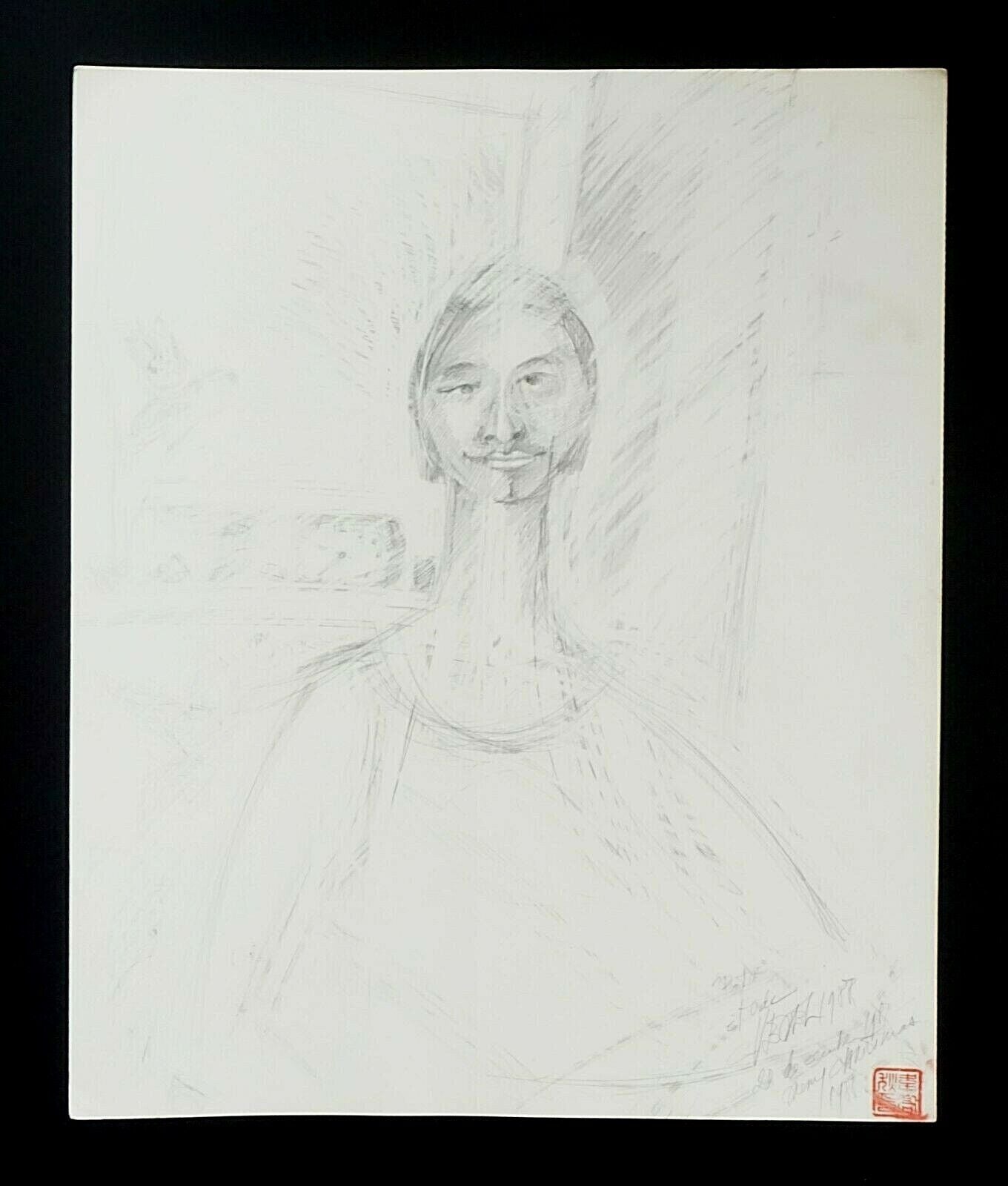 France Hawaii Outsider Art Pencil Drawing Xmas Portrait by Claude Vedel (EtJ)#72