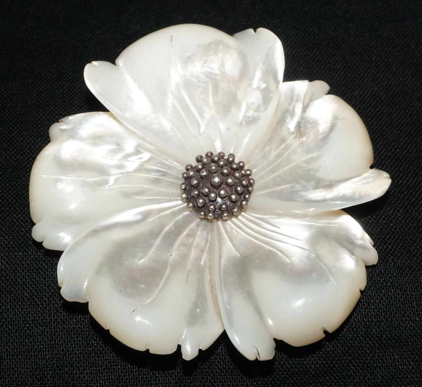 Vintage Sterling Silver Mother of Pearl Flower Motif Brooch Stephen Dweck (PaS)