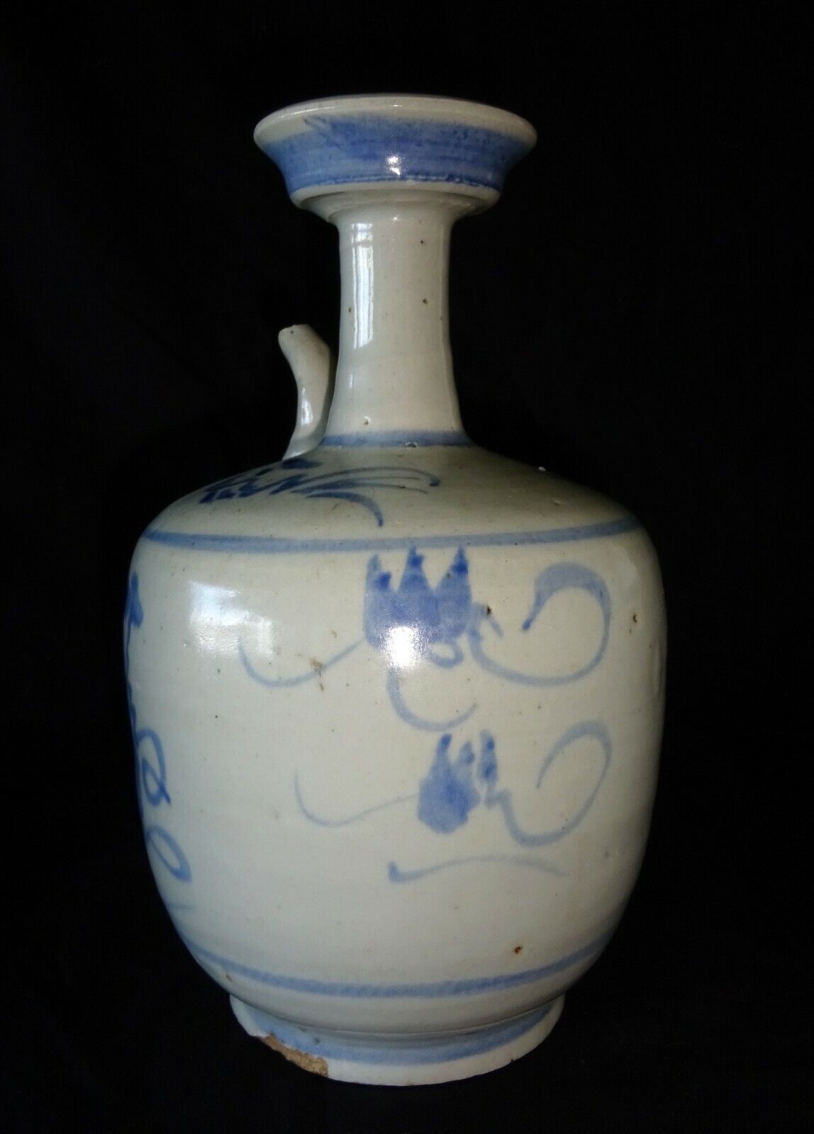 17C Chinese Blue & White Glaze Floral Motif Pottery Wine Ewer (HeN) IC