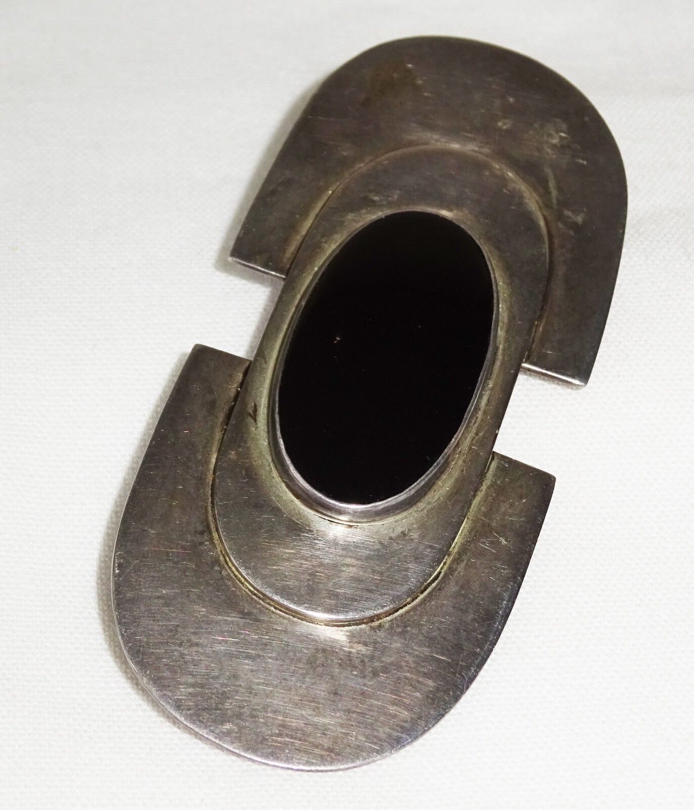Vtg Modernist Handcrafted Sterling Silver Brooch Pin w Onyx Accent by LISL (Yir)