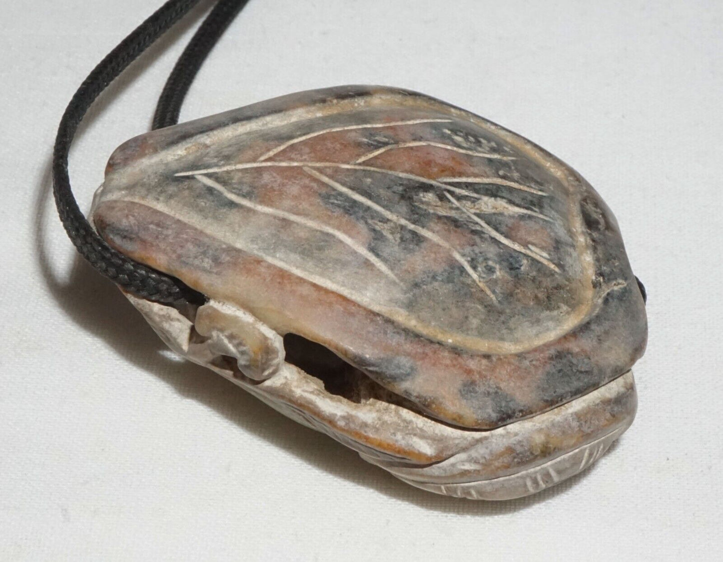 Vintage Chinese Steatite Carved Pendant w. Double Turtle Motif on Cord (InS)