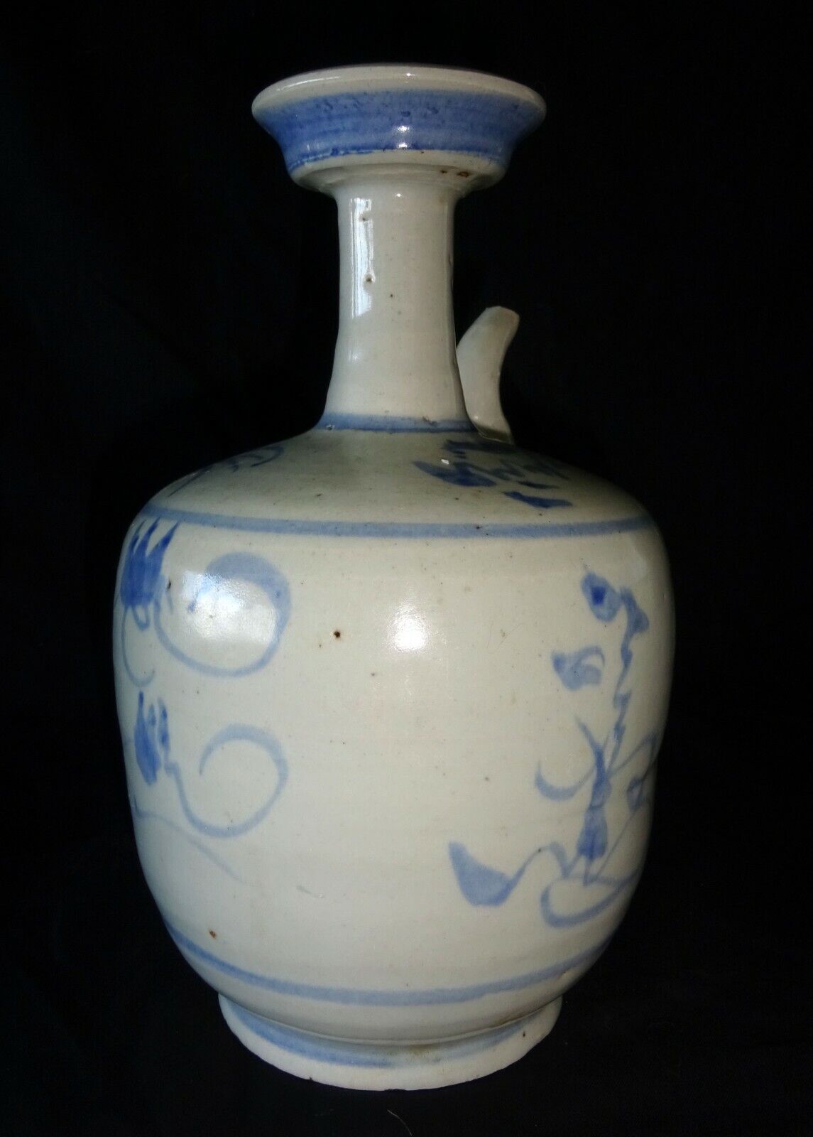17C Chinese Blue & White Glaze Floral Motif Pottery Wine Ewer (HeN) IC