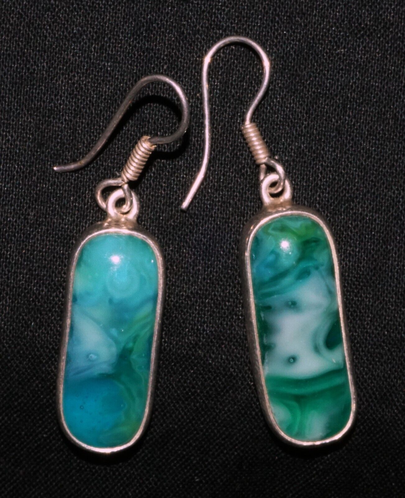 Vintage Sterling Silver Framed Green Composite Accent Earrings by Lips (WoJ)