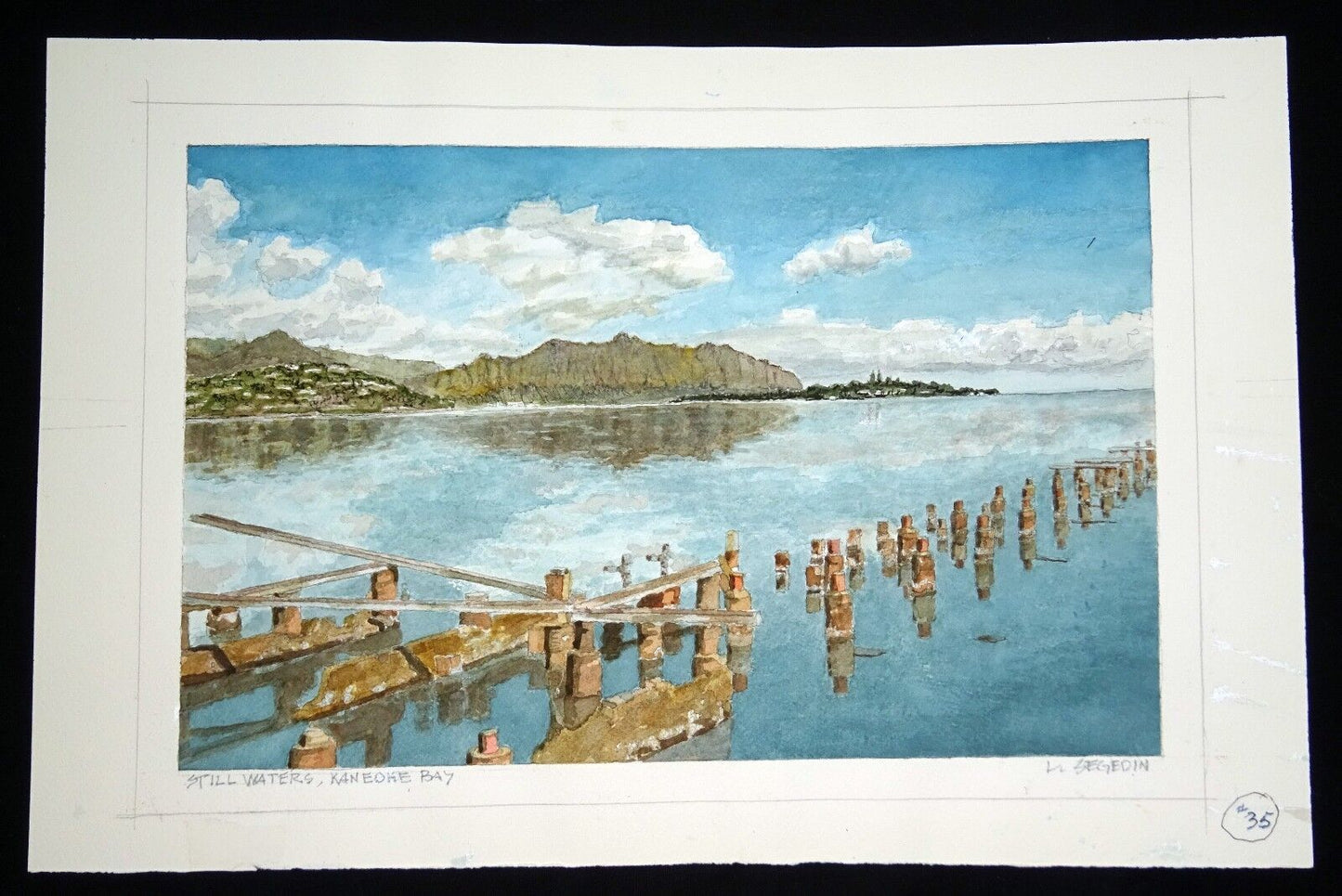 Original Hawaii Watercolor Painting "Still Waters Kaneohe Bay" by L. Segedin #35